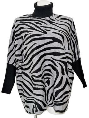 Vintage Zebra Swirl knit Turtleneck Sweater oversized flowy dolman style large